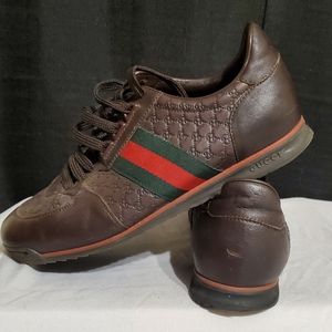 Men's GUCCI 'SL73' Dark Brown Leather Sneakers Size US 7.5- D GUCCI 12 - G